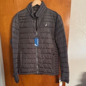 Nautica Puffer Jacket Mens Medium Gray Zip Pockets